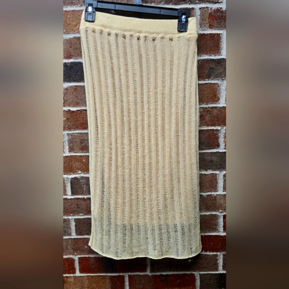 Sage Laguna Cream Ribbed Knit Midi Skirt Women’s Small Resort Minimalist